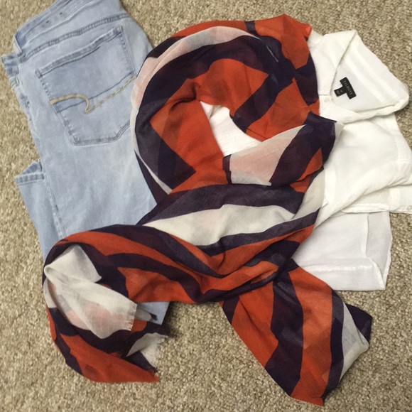 Lands' End Accessories - Lands End orange and navy scarf